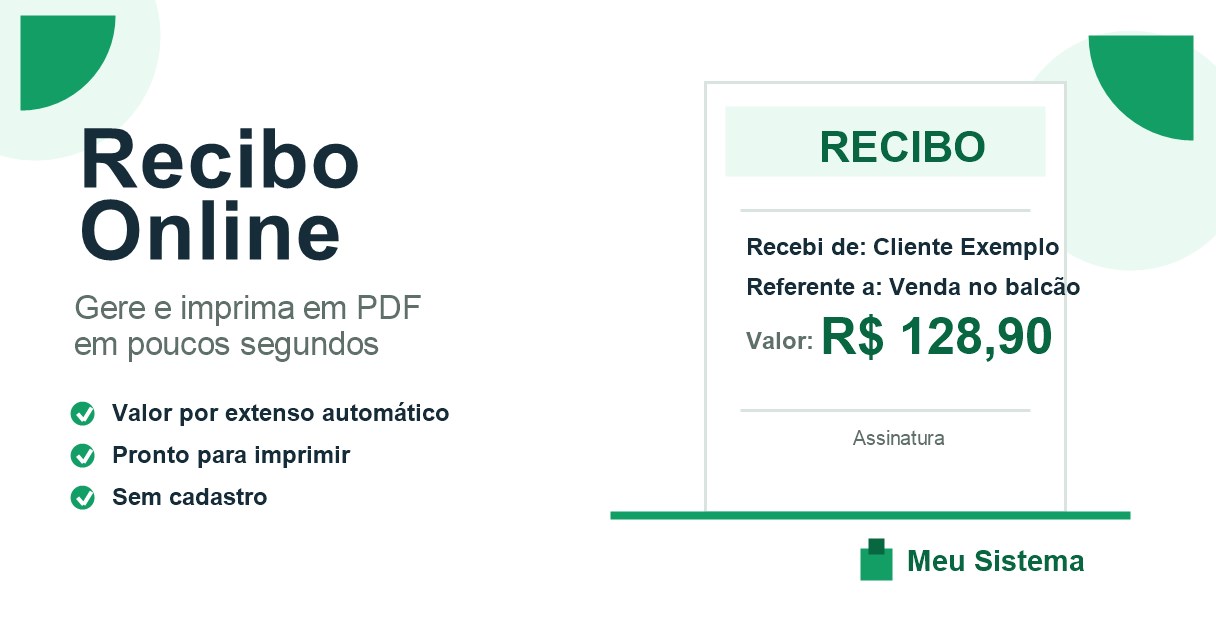 Imagem de recibo online para imprimir ou salvar em PDF